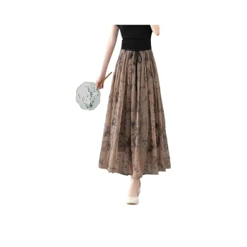 TOUCH Casual Long Skirts Women's Coffee Base With Green Leaves