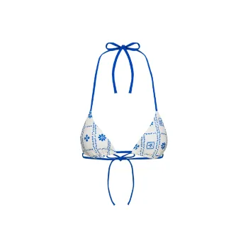 PRINCESS POLLY JENNER TRIANGLE BIKINI TOP Bikini Women's White/Blue Floral/White Background With Blue Print