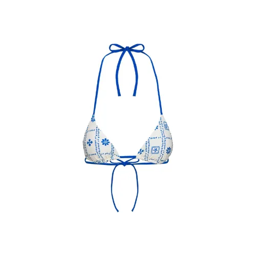 PRINCESS POLLY JENNER TRIANGLE BIKINI TOP Bikini Women's White/Blue Floral/White Background With Blue Print