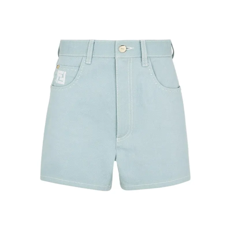 FENDI Ff Embroidered Denim Shorts-0