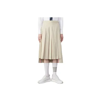 THOM BROWNE RWB Tab High Low Hem Pleated Midi Skirt