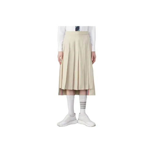 THOM BROWNE RWB-Tab High-Low Hem Pleated Midi Skirt
