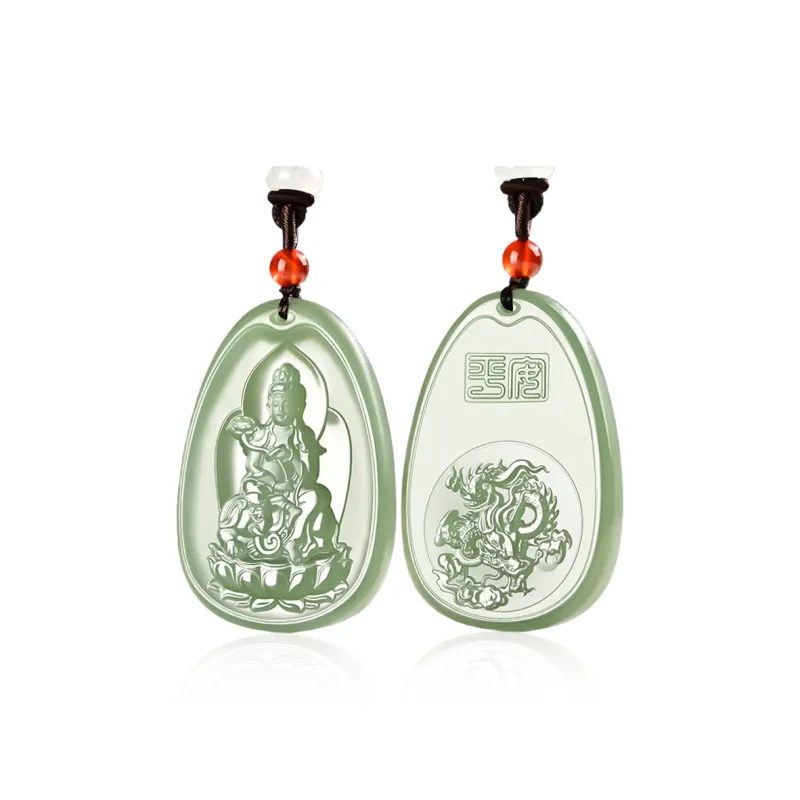 KUNYUYAO Chinese Zodiac Guardian Deity Guardian Buddha Guanyin Pendant Jade Pendant Pale Greenish White Jade Unisex-29