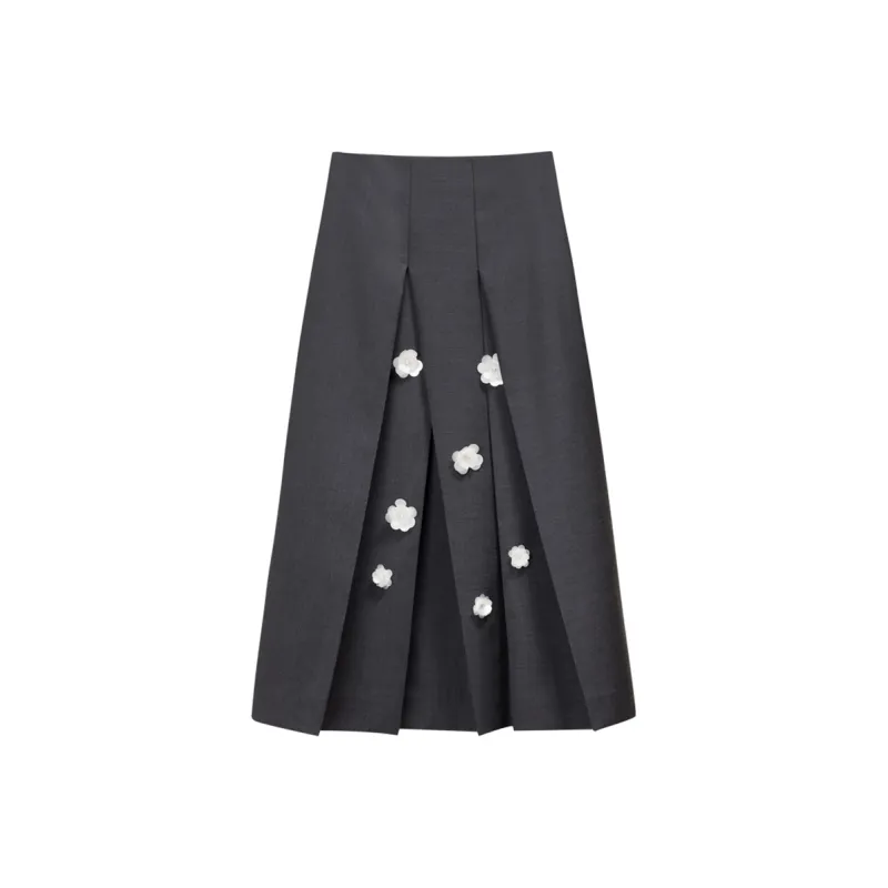 NancyCavally Casual Long Skirts Women's Gray-0