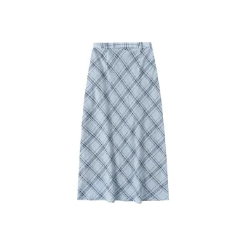 CYCLE DOCUMENT Casual Long Skirts Women's Light Blue Plaid