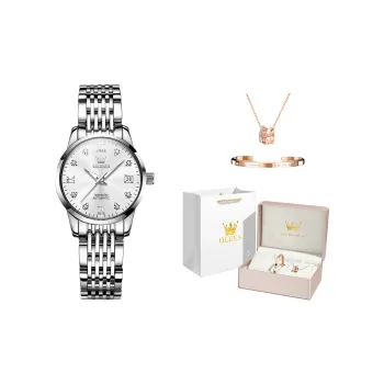 OLEVS Mechanical Movement Stainless Steel Watchband Watch Women's Watch White Dial