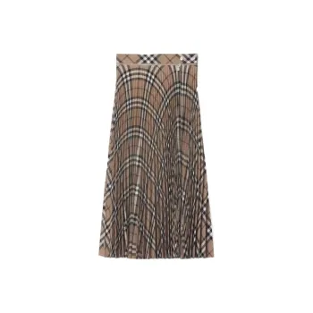 Burberry Checked Pleated Midi Skirt