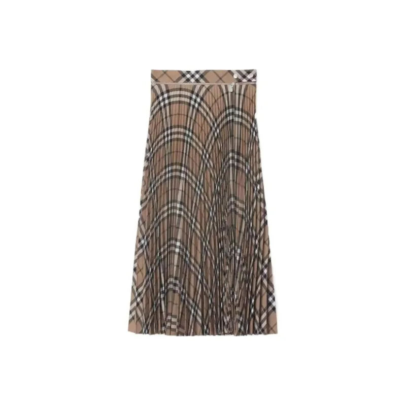 Burberry Checked Pleated Midi Skirt-0