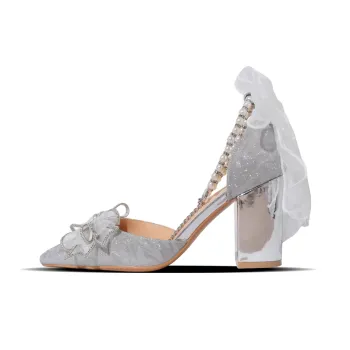 Crelinkxlat Pearl Chain Pointed Toe Chunky Heel High Heels 8cm Women's