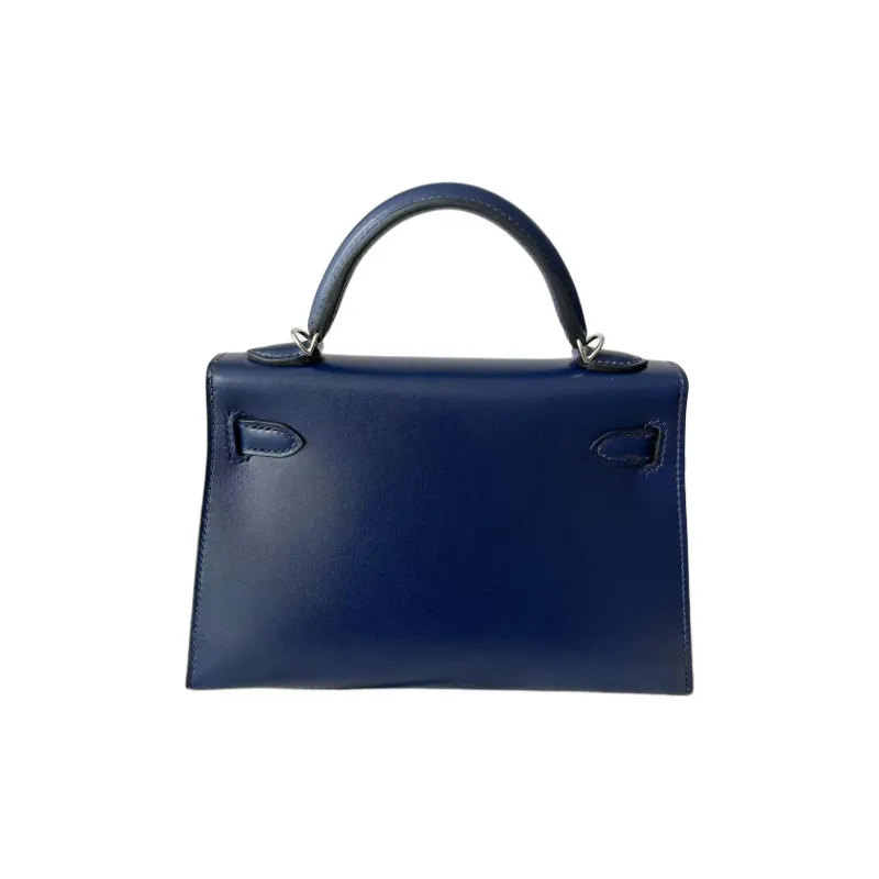 HERMES Mini Kelly 2nd Generation Cow Leather Handbag Mini Women's 73 Bleu Saphir Sapphire Blue-1