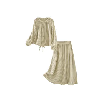 IHIMI Skirt Set Women's Green Stripes