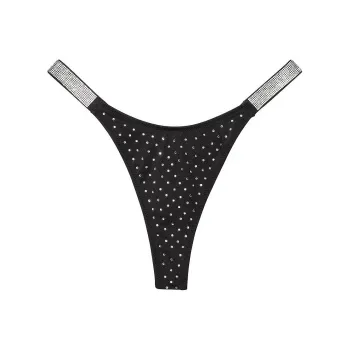 Victoria's Secret Shine Strap Thong Bikini Bottom / Black Swimming Shorts Women's Black