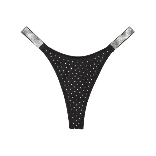 Victoria's Secret Shine Strap Thong Bikini Bottom / Black Swimming Shorts Women's Black