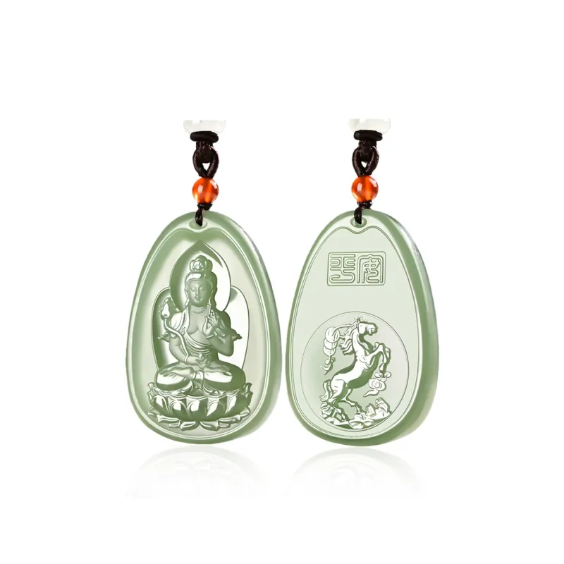 KUNYUYAO Chinese Zodiac Guardian Deity Guardian Buddha Guanyin Pendant Jade Pendant Pale Greenish White Jade Unisex-43