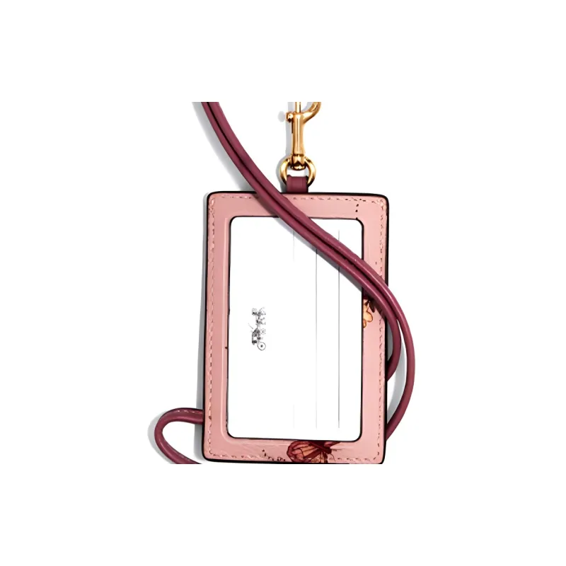 COACH Lanyard Leather Card Holder Women's Pink-3