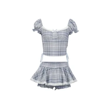 Girly Fancy Club Skirt Set Women's Blue Gray