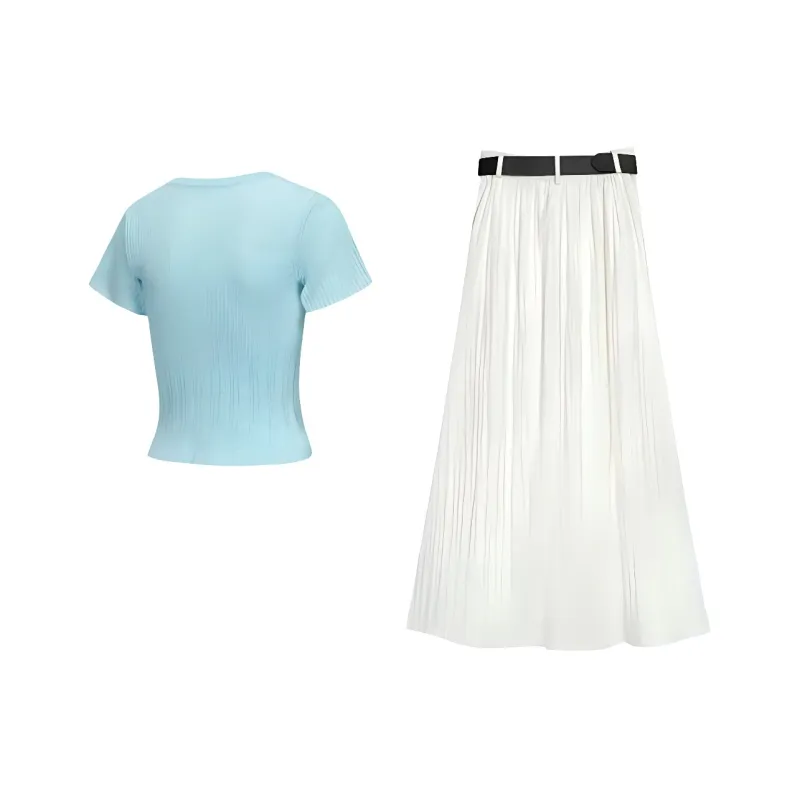 DOKZB Two Piece Skirt Sets Women's Blue Top+White Skirt-1