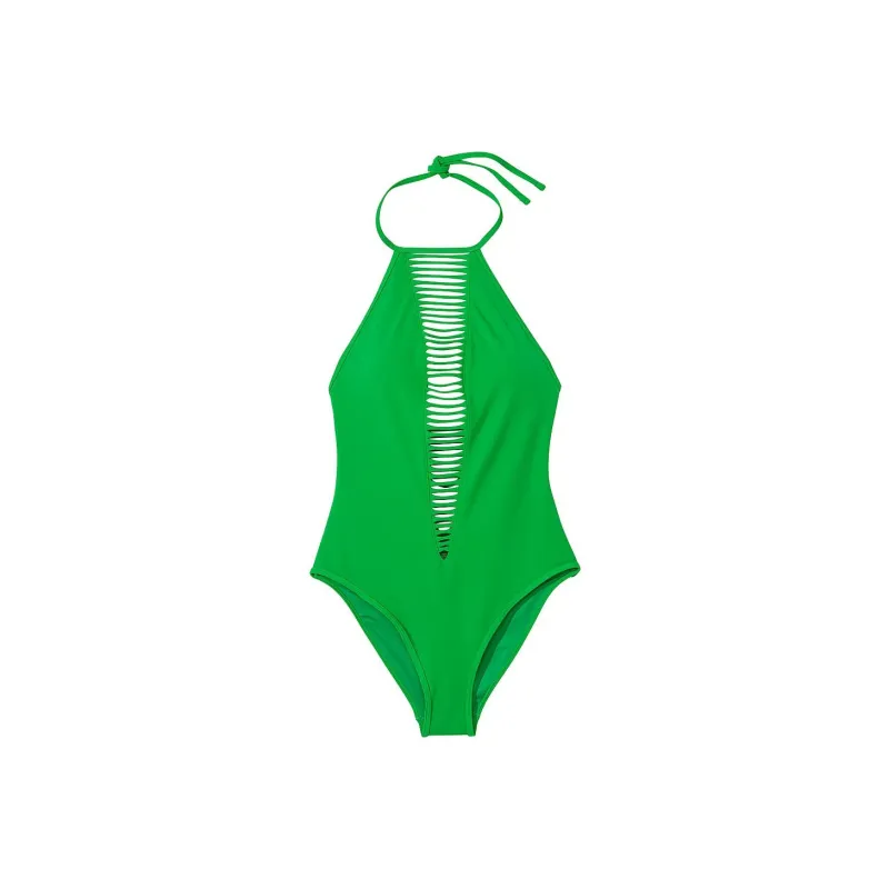 Victoria's Secret PINK Archives SwimStrappy High-Neck One-Piece Swimsuit/IJ One-piece Swimsuit Women's Green-0