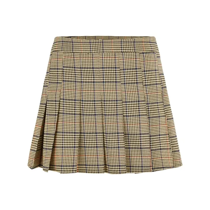 URBAN REVIVO Casual Short Skirts Women's Brown Plaid-0