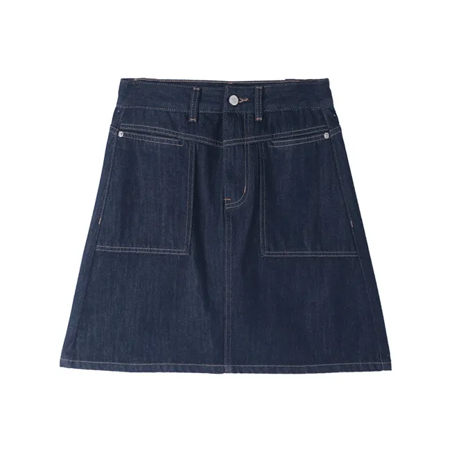 HIPPIEMISS Denim Short Skirts Women's Ink Wash Blue-0