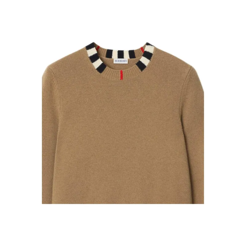 Burberry Icon Stripe Trim Cashmere Knit Sweatshirt Archive Beige-1