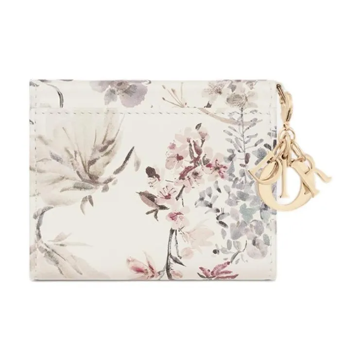 DIOR Lady Dior Lambskin Wallet Women's White & Gray-2