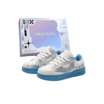 HUANAI Skateboard Shoes Unisex Low Top Lake Blue/Beige Black/Electric Glow Yellow
