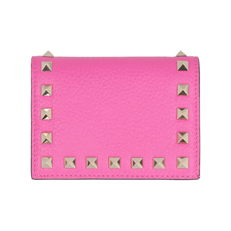 Valentino ROCKSTUD Calfskin Wallet Small Size Women's Pink-1