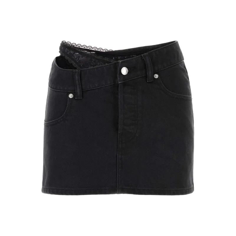 Alexander Wang Dip Side Lace Undie Denim Skirt-0