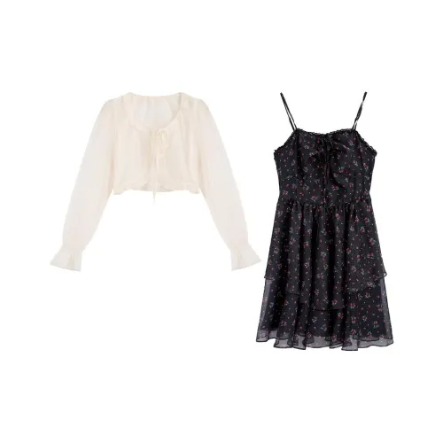 ZIHAN Skirt Set Women's Black Background Print