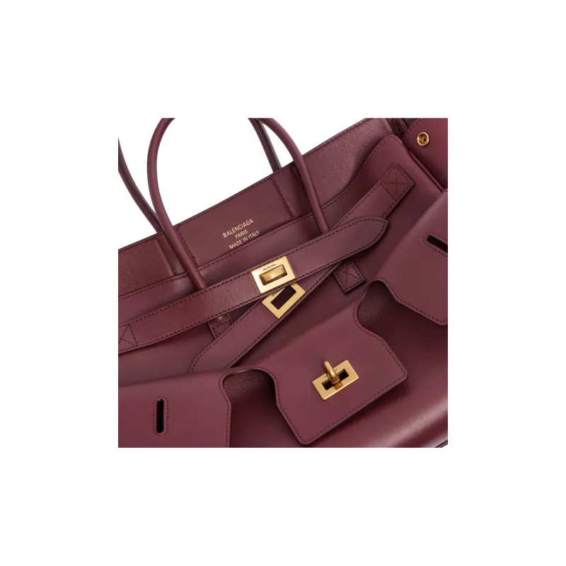 Balenciaga Bel Air Calfskin Tote Bag, Shopping Bag, Shoulder Bag, Crossbody Bag, Handbag Trumpets Women's Dark Burgundy-5