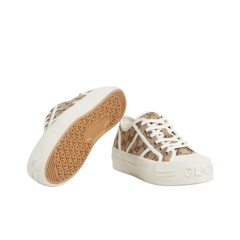 GUCCI Low Top Canvas Shoes Women's Beige-5