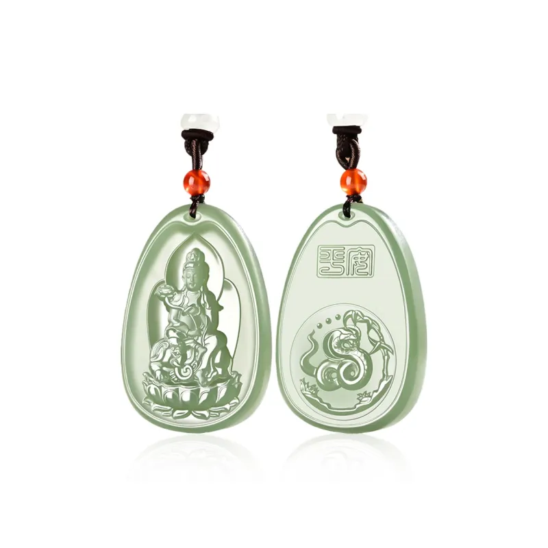 KUNYUYAO Chinese Zodiac Guardian Deity Guardian Buddha Guanyin Pendant Jade Pendant Pale Greenish White Jade Unisex-36