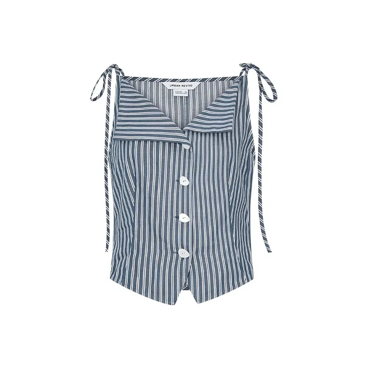 URBAN REVIVO Shirts Women's Dark Blue Stripes-0