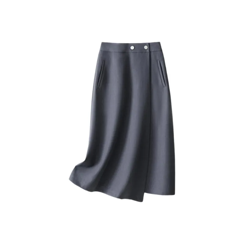 IHIMI Casual Long Skirt Women's Blue Gray-0