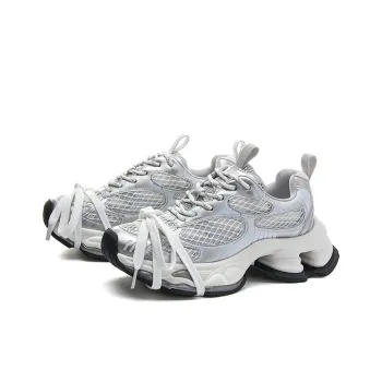 PAVEA Anti Slip And Wear Resistant Height Increasing Low Top Chunky Sneakers Women's Silver Gray
