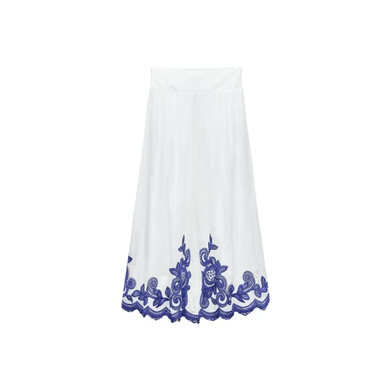 ZARA ZW Series Casual Long Skirts Women's Blue/White-0