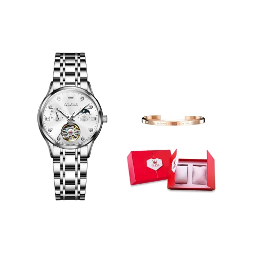 OLEVS Minimalist Series Mechanical Movement Stainless Steel Watchband Watch Women's Watch White Dial