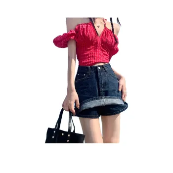 Rose Denim Short Skirts Women's Blue Gray