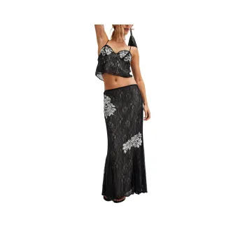 FREE PEOPLE Bali Meet Me At Midnight Set Skirt Set Women's BLACK/Black