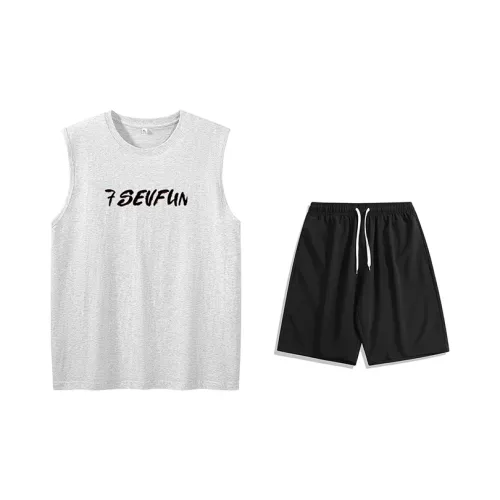 7 SEVFUN Pajama Set Unisex White Gray