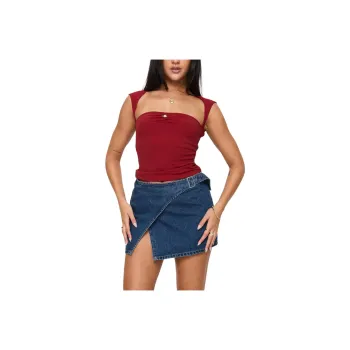 PRINCESS POLLY WAIT UP DENIM WRAP MINI SKIRT Denim Short Skirts Women's MID WASH/Medium Water Wash