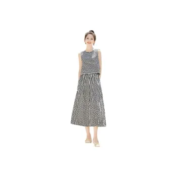 Cypress House Skirt Set Women's Black/Beige With Wave Pattern