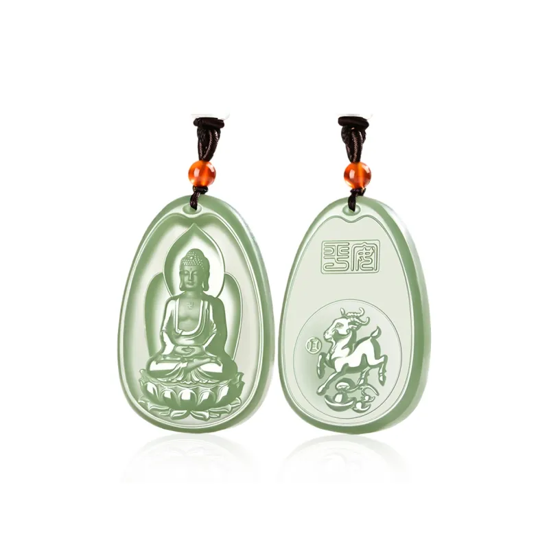 KUNYUYAO Chinese Zodiac Guardian Deity Guardian Buddha Guanyin Pendant Jade Pendant Pale Greenish White Jade Unisex-50