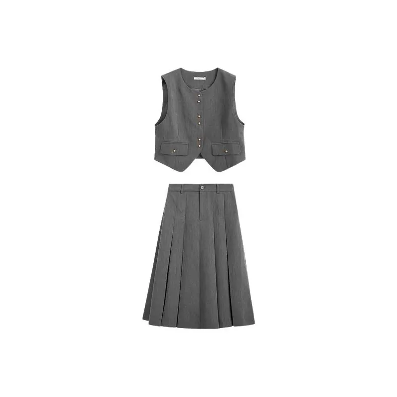 ZIHAN Two Piece Skirt Sets Women's Gray-0