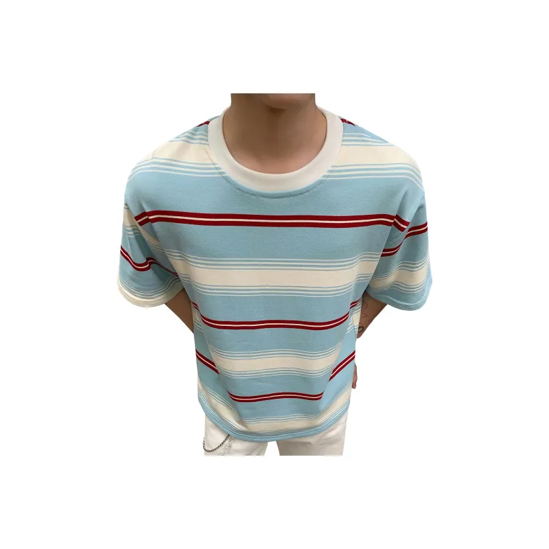 DANGERTIGER T Shirts Unisex Blue White Stripes-0