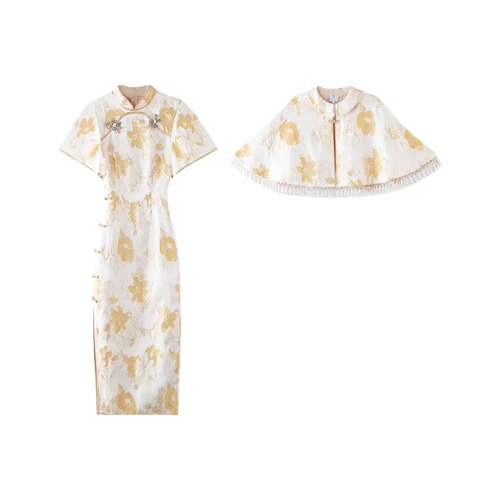 JINYE ORIENTAL Cheongsam Women's Apricot Yellow-0