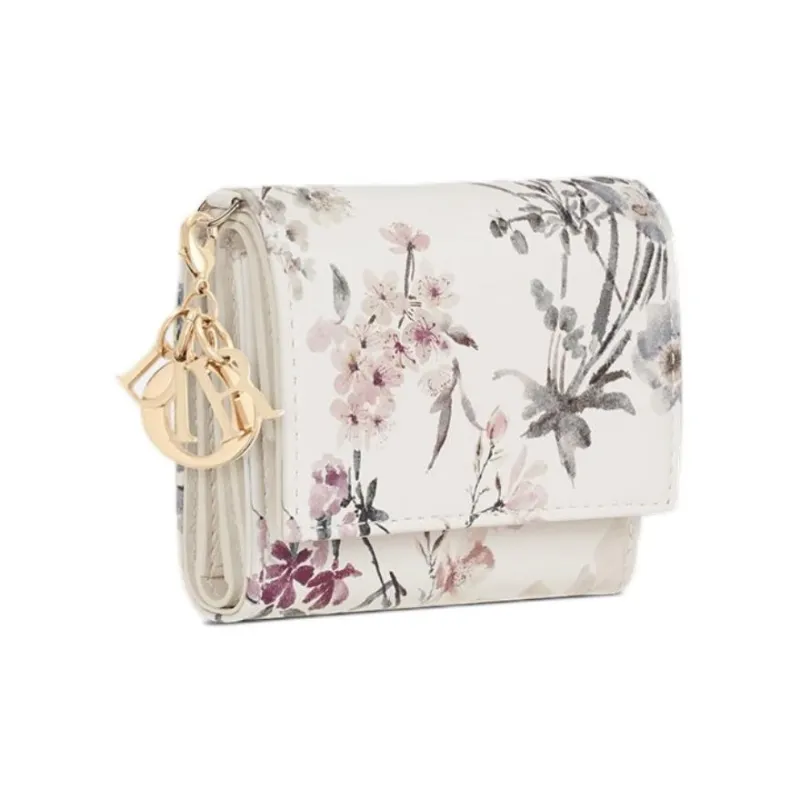 DIOR Lady Dior Lambskin Wallet Women's White & Gray-1