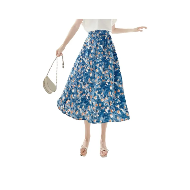 Mo Han Yi Mei Casual Long Skirts Women's Blue-0
