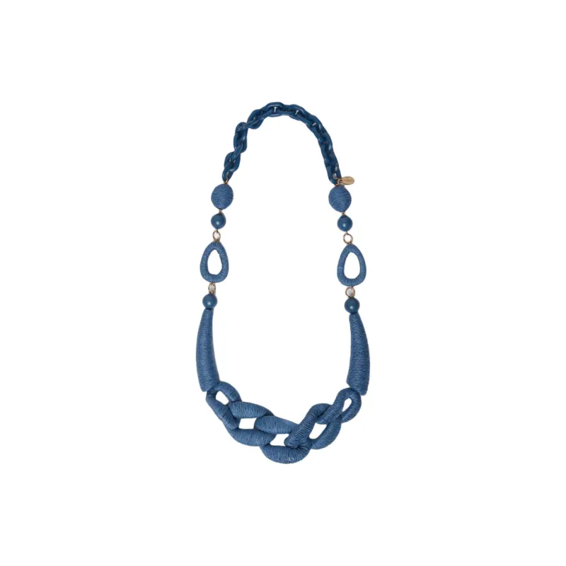 WEEKEND MaxMara Paper, Polyester Resin, Metal, Straw Necklaces Unisex Blue-0